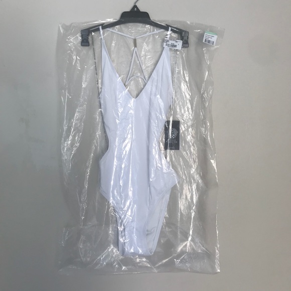 VINCE CAMUTO Swim White Strappy Plunge Swimsuit - Picture 6 of 8
